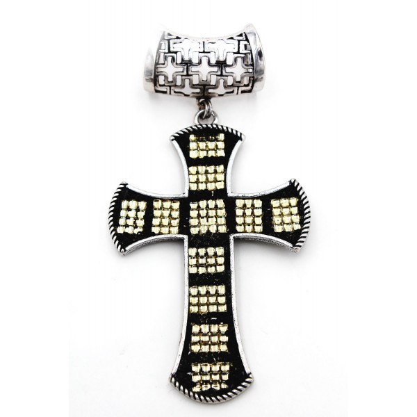 Scarf Ring - Rhinestone Cross Charm - SR-QN9371BKCL